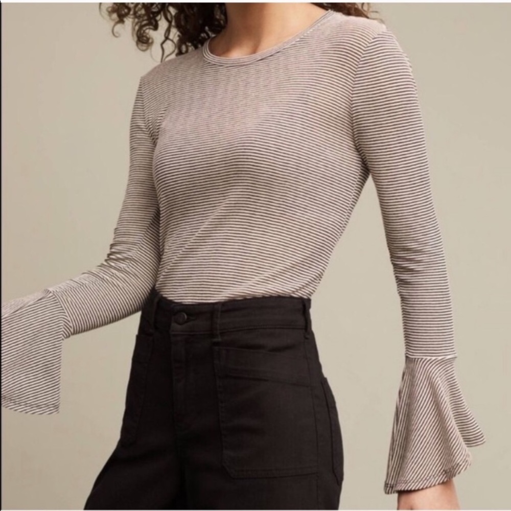 Ro & De Anthropologie Striped Peplum Long Sleeve